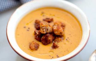 Roasted Butternut Pumpkin Soup with Crunchy Maple Croutons